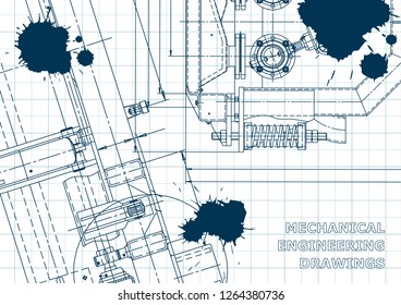 Blueprint. Vector engineering drawings. Mechanical instrument making. Technical abstract background. Blue Ink. Blots