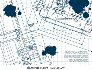 Blueprint. Vector engineering drawings. Mechanical instrument making. Technical abstract backgrounds. Technical. Blue Ink Blots