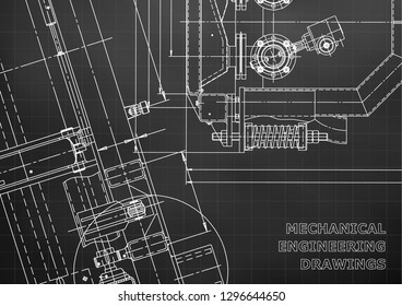 Blueprint. Vector engineering drawings. Mechanical instrument making. Technical Black background. Grid