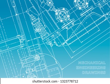 Blueprint. Vector engineering drawings. Mechanical instrument making. Technical abstract backgrounds. Technical illustration, cover, banner. Blue and white