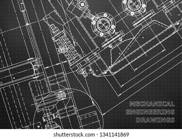 Blueprint. Vector engineering drawings. Mechanical instrument making. Technical abstract Black background. Points. Technical illustration, cover, banner