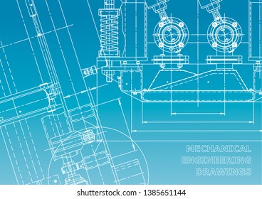 Blueprint. Vector engineering drawings. Mechanical instrument making. Technical abstract backgrounds. Technical illustration. Blue and white