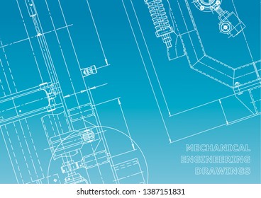 Blueprint. Vector engineering drawings. Mechanical instrument making. Technical. Blue and white