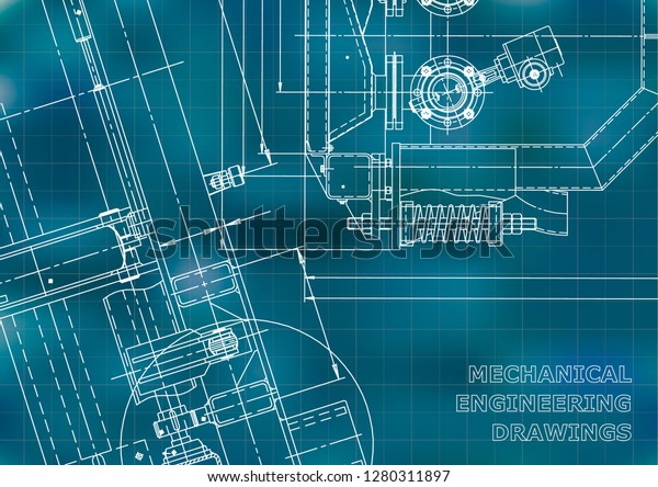 Blueprint. Vector\
engineering drawings. Mechanical instrument making. Technical Blue\
background. Grid