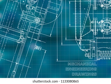 Blueprint. Vector engineering illustration. Computer aided design systems. Instrument-making drawings. Mechanical engineering drawing. Technical illustrations. Blue background. Grid