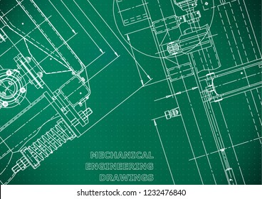 Blueprint. Vector engineering illustration. Computer aided design systems. Instrument-making drawings. Mechanical engineering drawing. Scheme, plan, outline. Light green background. Points