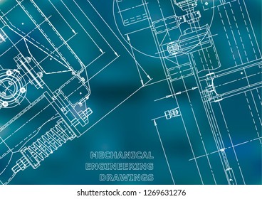 Blueprint. Vector engineering illustration. Computer aided design systems. Instrument-making drawings. Mechanical engineering drawing. Scheme, plan, outline. Blue background