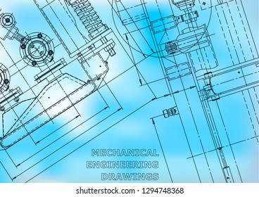 Blueprint. Vector engineering illustration. Computer aided design systems. Instrument-making drawing. Blue