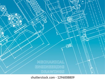 Blueprint. Vector engineering illustration. Computer aided design systems. Instrument-making drawing. Blue and white