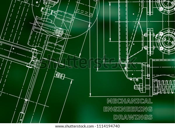 Blueprint.\
Vector engineering illustration. Computer aided design systems.\
Instrument-making drawings. Mechanical engineering drawing.\
Technical illustrations. Green\
background