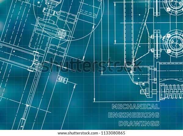 Blueprint.\
Vector engineering illustration. Computer aided design systems.\
Instrument-making drawings. Mechanical engineering drawing.\
Technical illustrations. Blue background.\
Grid