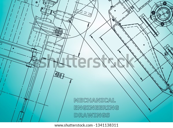 Blueprint. Vector engineering illustration. Computer\
aided design systems. Instrument-making drawings. Mechanical\
engineering drawing. Light\
blue