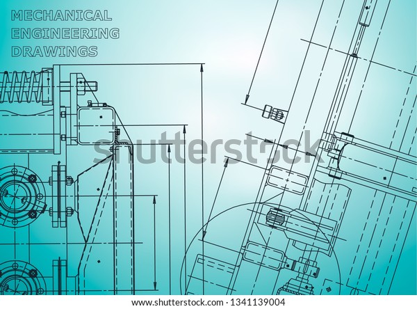 Blueprint. Vector engineering illustration. Computer\
aided design systems. Instrument-making drawings. Mechanical\
engineering drawing. Technical illustrations, background. Light\
blue