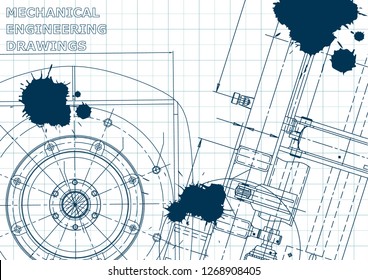 Blueprint. Vector engineering illustration. Cover, flyer, banner background Blue Ink Blots