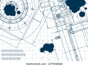Blueprint. Vector engineering illustration. Cover, flyer, banner, background Instrument-making Blue Ink Blots