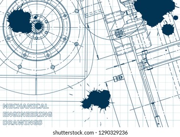 Blueprint. Vector engineering illustration. Cover, flyer Blue Ink Blots