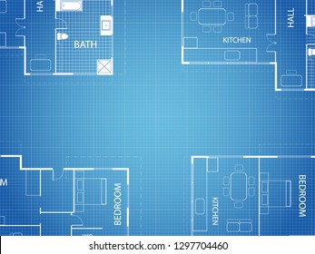 Blueprint vector floor plan apartment. Professional house placement furniture. With bedroom, kitchen, dressing room, toilet. Illustration of the architectural solution of apartment interior