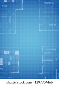 Blueprint vector floor plan apartment. Professional house placement furniture. With bedroom, kitchen, dressing room, toilet. Illustration of the architectural solution of apartment interior