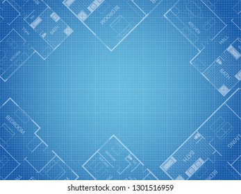 Blueprint vector floor plan apartment. Professional house placement furniture. With bedroom, kitchen, dressing room, toilet. Illustration of the architectural solution of apartment interior