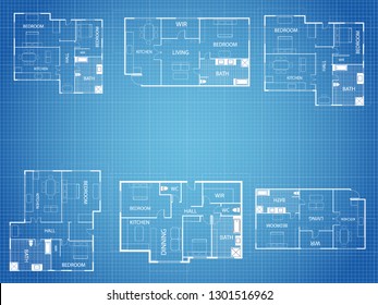 Blueprint vector floor plan apartment. Professional house placement furniture. With bedroom, kitchen, dressing room, toilet. Illustration of the architectural solution of apartment interior