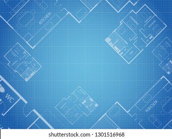 Blueprint vector floor plan apartment. Professional house placement furniture. With bedroom, kitchen, dressing room, toilet. Illustration of the architectural solution of apartment interior