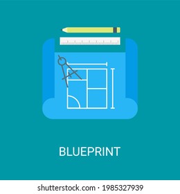 Blueprint vector illustration background in flat style. Suitable for web banners, social media, postcard, presentation and many more.
