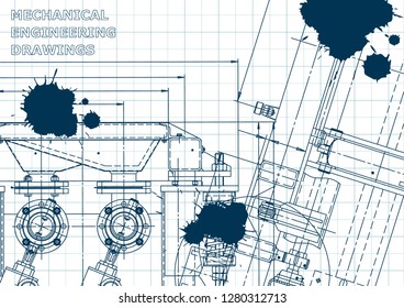 Blueprint. Vector illustration. Computer aided design system. Blue Ink Blots