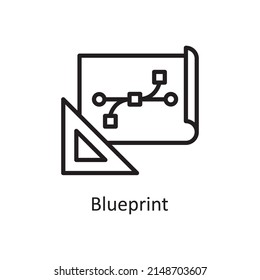 Ilustración de diseño de iconos de esquema vectorial de Blueprint. Símbolo de proceso creativo en el archivo EPS 10 de fondo blanco