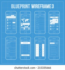 Blueprint wireframe mobile app ui kit  3. Followers screen, search people screen, region search screen, calendar screen, search filter screen, schedule meeting screen, compare plans screen, premium.