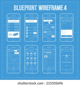 Blueprint wireframe mobile app ui kit  4. Order screen, select contact screen, write message screen, advertisement screen, credit card payment screen, friendlist screen, update profile screen,tutorial