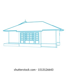 Blueprint or Wire-frame style. modern architecture exterior. architecture abstract. 