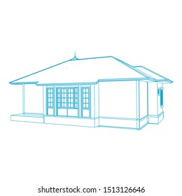 Blueprint or Wire-frame style. modern architecture exterior. architecture abstract. 