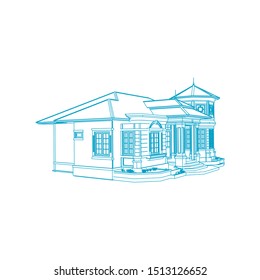 Blueprint or Wire-frame style. modern architecture exterior. architecture abstract. 