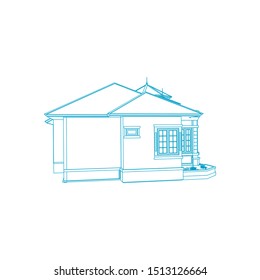 Blueprint or Wire-frame style. modern architecture exterior. architecture abstract. 