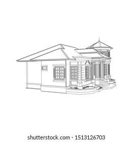 Blueprint or Wire-frame style. modern architecture exterior. architecture abstract. 