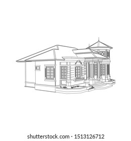 Blueprint or Wire-frame style. modern architecture exterior. architecture abstract. 