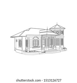 Blueprint or Wire-frame style. modern architecture exterior. architecture abstract. 