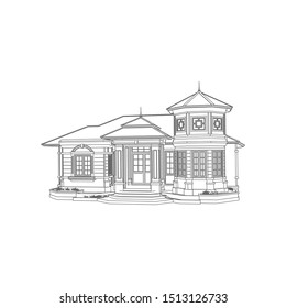 Blueprint or Wire-frame style. modern architecture exterior. architecture abstract. 