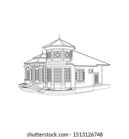 Blueprint or Wire-frame style. modern architecture exterior. architecture abstract. 