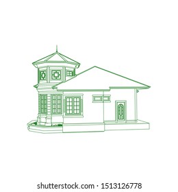 Blueprint or Wire-frame style. modern architecture exterior. architecture abstract. 