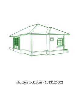 Blueprint or Wire-frame style. modern architecture exterior. architecture abstract. 