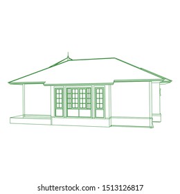 Blueprint or Wire-frame style. modern architecture exterior. architecture abstract. 
