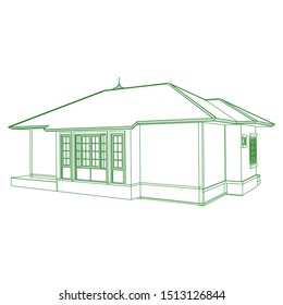 Blueprint or Wire-frame style. modern architecture exterior. architecture abstract. 