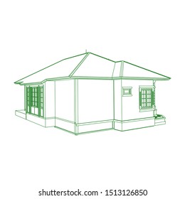 Blueprint or Wire-frame style. modern architecture exterior. architecture abstract. 