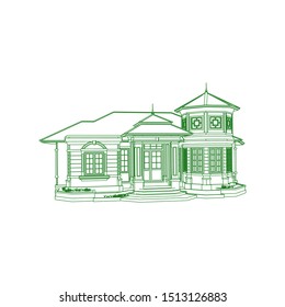 Blueprint or Wire-frame style. modern architecture exterior. architecture abstract. 