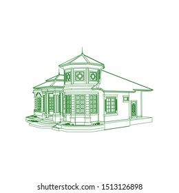 Blueprint or Wire-frame style. modern architecture exterior. architecture abstract. 