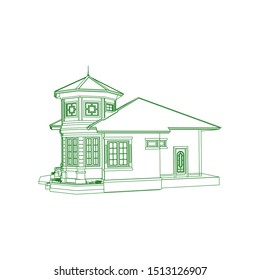 Blueprint or Wire-frame style. modern architecture exterior. architecture abstract. 