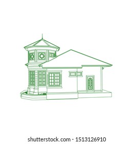 Blueprint or Wire-frame style. modern architecture exterior. architecture abstract. 