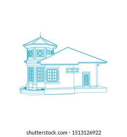 Blueprint or Wire-frame style. modern architecture exterior. architecture abstract. 