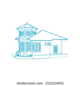 Blueprint or Wire-frame style. modern architecture exterior. architecture abstract. 